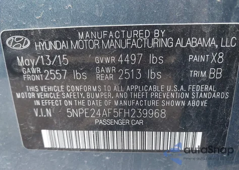 2015 Hyundai Sonata Se из США, поврежденный, VIN 5NPE24AF5FH239968